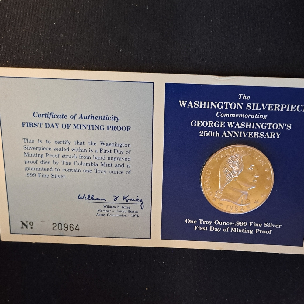 George Washington 250th anniversary  1982 one ounce silver numbered  in blister